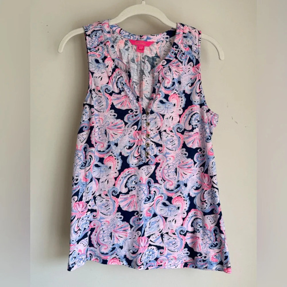 Lilly Pulitzer Essie Tank - Seashell Flourish Design - Size S - Picture 1 of 10